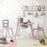 Wood Activity Kids Table and Chair Set with Center Mesh Storage for Snack Time and Homework-Pink