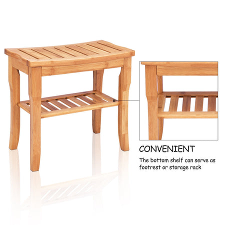 Bathroom Bamboo Shower Chair Bench with Storage Shelf