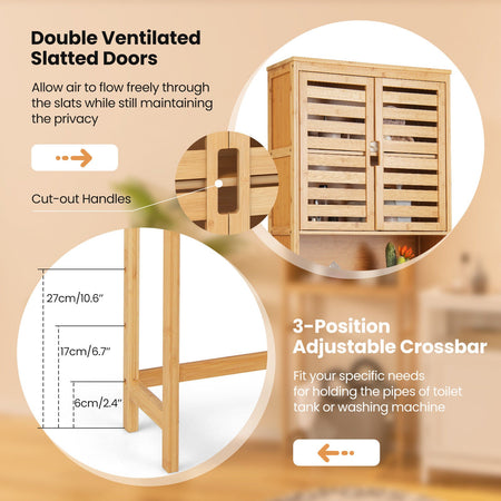 Bamboo Over The Toilet Storage Cabinet Bathroom with Adjustable Shelf-Natural