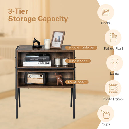1 Piece Stackable Night Stand Shelf Accent Table with Metal Frame