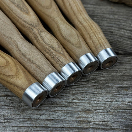 Set of 5 Ash Wood Handles for Chisels and Gouges with Aluminum Rings