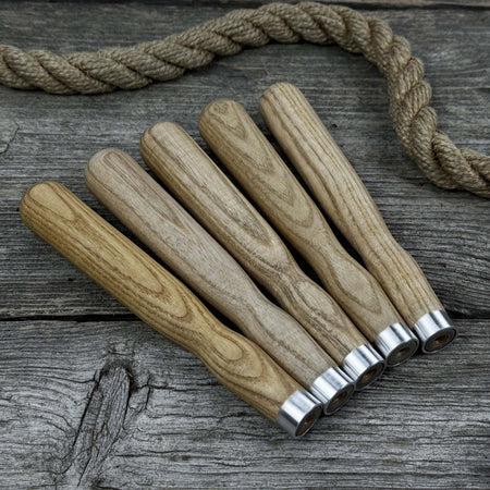 Set of 5 Ash Wood Handles for Chisels and Gouges with Aluminum Rings