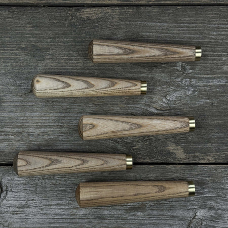 Set of 5 Tapered Ash Wood Handles with Brass Rings