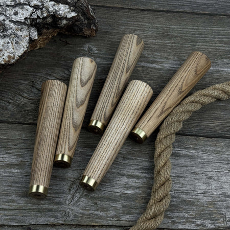 Set of 5 Tapered Ash Wood Handles with Brass Rings