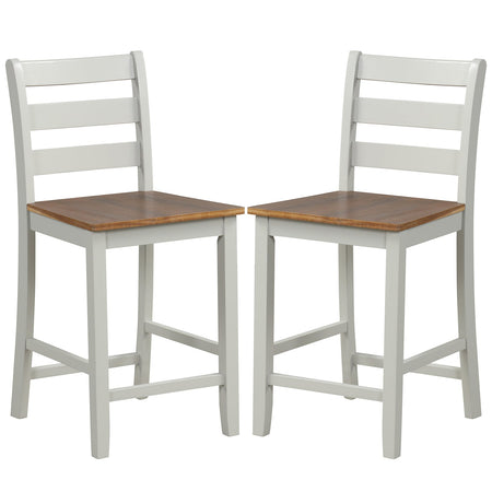 Set of 2 Counter Bar Stool with Inclined Backrest and Footrest-Gray