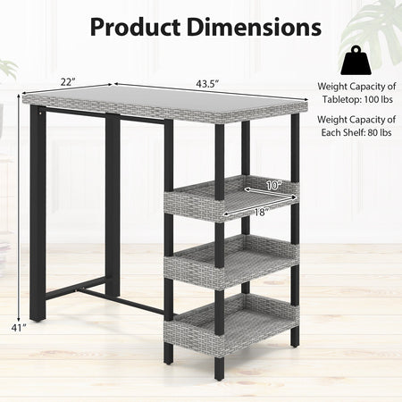 43.5 Inch Outdoor Bar Table with Tempered Glass Top