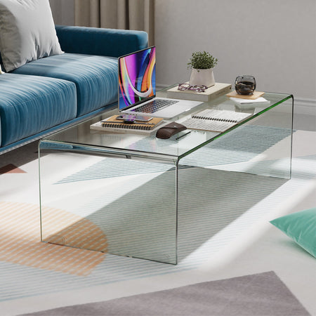 42 x 19.7 Inch Clear Tempered Glass Coffee Table with Rounded Edges-Transparent