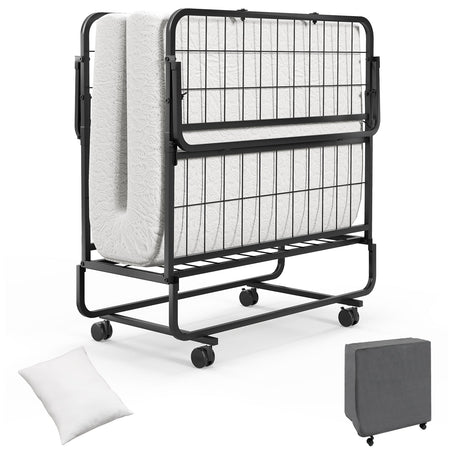 Cot Size Folding Bed with Memory Foam Mattress and Pillow