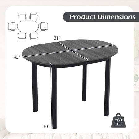 43 Inch Wooden Dining Table with Rubber Wood Legs for 2-4 People-Black
