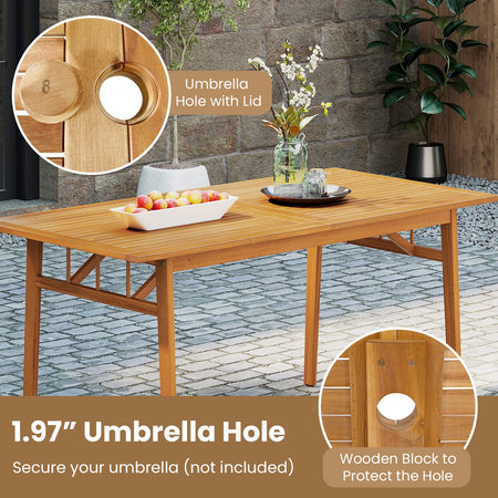 6 Pieces Patio Acacia Wood Dining Set with Bench Rectangular Table and Chairs