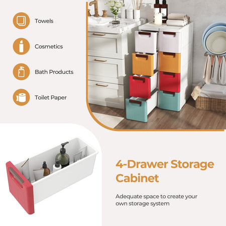 4-Drawer Rolling Organizer Unit Narrow Storage Cabinet with Built-In Wheels for Small Space-Colorful