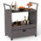Outdoor Wicker Bar Cart Table with Tempered Glass Top