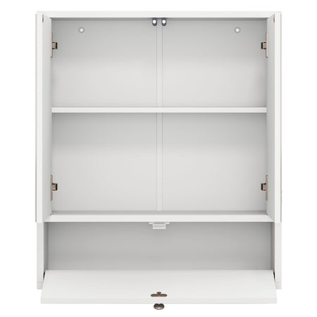 Double Door Wall-Mounted Bathroom Mirrored Medicine Cabinet-White