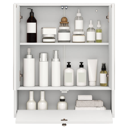 Double Door Wall-Mounted Bathroom Mirrored Medicine Cabinet-White