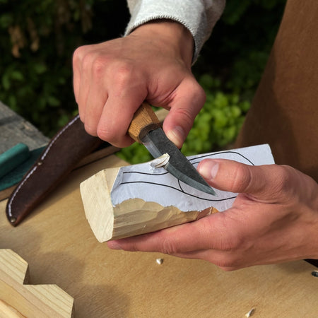 Whittling Sloyd Knife with Leather Sheath, 10 cm (3.94 inches)