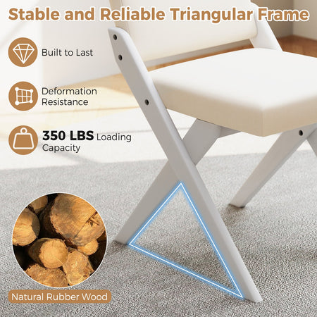 Wooden Dining Chairs of 2 with Rubber Wood Frame and Padded Cushions-White