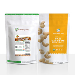 Organic Raw Cashews (Whole & Pieces) 12oz (340g) + Organic Almonds 12oz (340g) Combo Pack